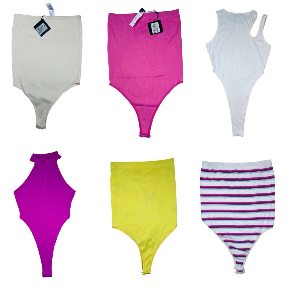 Women's Bodysuits - Cream, Pink, White, Black, Yellow, Striped
